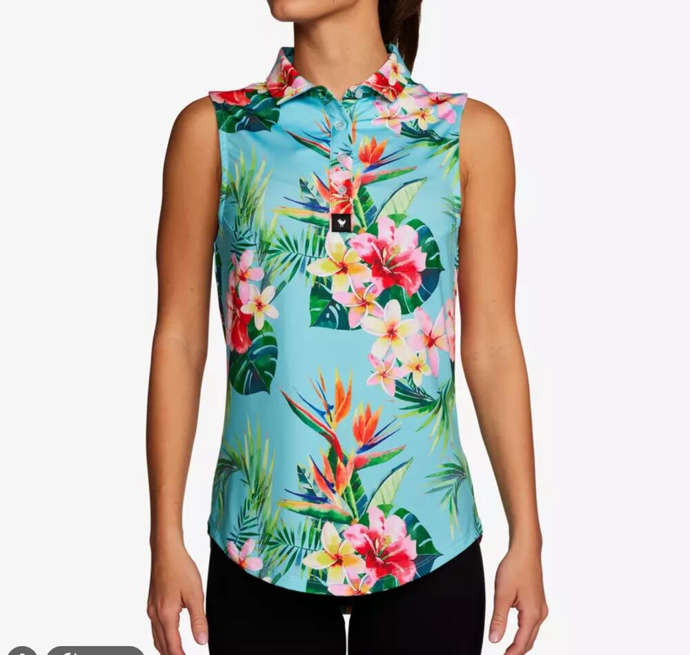 Bad Birdie NWT $72 Tropics Women's Sleeveless Golf Polo Shirt sz S